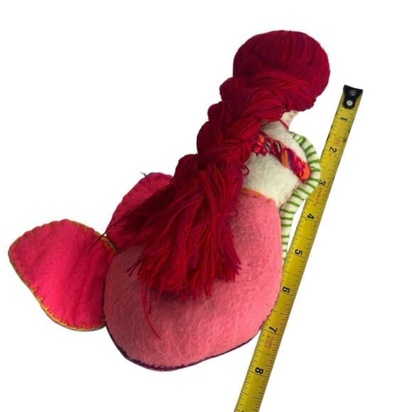 Mermaid Doll Mexican Embroidered Colorful Flowers Yarn Felt Handmade - Picture 5 of 6